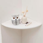 Corner Shelf, White Solid Oak Wood Floating Corner Shelf Wall Mount Round End Floating Speaker Shelf Display Shelf for Small Plant Photo Frame (White, 16in) by Coamily