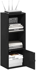 Furinno LUDER Book Shelf, 3-Tier Modern Bookshelf, Bookcase with 1 Door Storage Cabinet, 9.3 x 12 x 31.5, for Organization and Storage, for Living Room, Bedroom, Home Office, Blackwood by Furinno-FitsYourSpaceFitsYourBudget