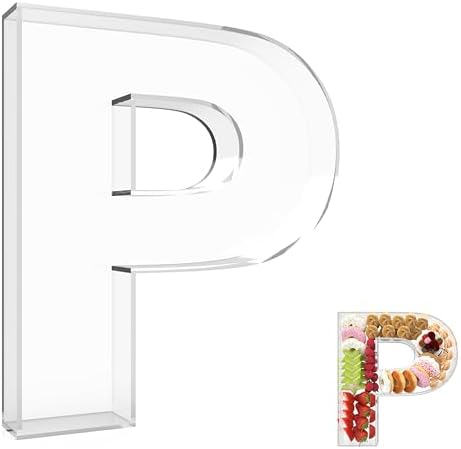 13.8" Extra Large Acrylic Letter Charcuterie Board Box, Reusable Fillable Letter Cake Candy Dish Display Serving Tray for Birthday Anniversary Party Decoration (P) by RUFHVTY