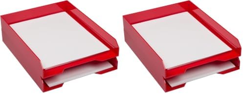 JAM PAPER Stackable Paper Trays - Red - Desktop Document, Letter, & File Organizer Tray - 2/Pack (Pack of 2) by JAMPaper