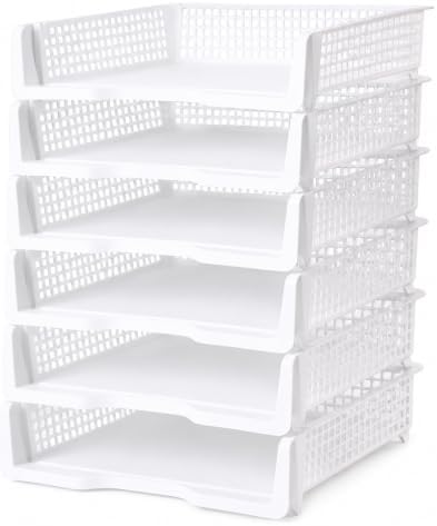 6 Pcs White Turn in Trays Classroom, Stackable Paper Bins for Classroom, 13x9x2.8 inch Plastic Baskets Desktop Organization System Office (White) by Unknown