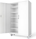 VINGLI Large Metal Storage Cabinet with 2 Doors and 5 Adjustable Shelves, Upgraded Height & Wide & Deep, 40''W x 20''D x 72''H, Oversized Garage Storage Cabinet with Wheels and Locks (White) by VINGLI