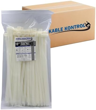 Kable Kontrol Cable Zip Ties, 15 Inch 1500 Pcs HD 250lbs Test Natural White by KABLEKONTROL%C2%AE