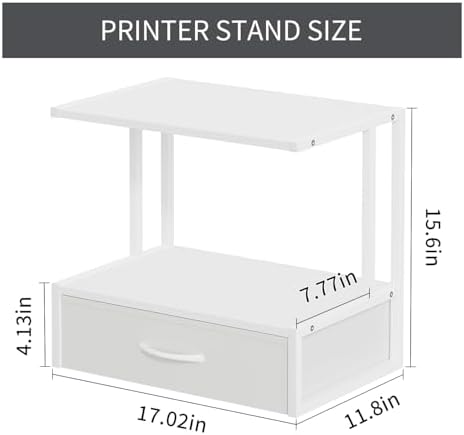 Printer Stand with Storage for Desk, with Fabric Drawer Desktop Printer Stand Shelf Organzier for Home Office, for Above and Under Desk Printer Table, Fax Machine Copier Scanner, White - Image 4