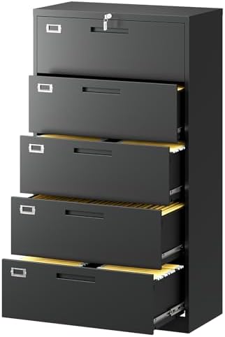 Fesbos Lateral File Cabinet with 5 Drawers - Metal Steel Filling Cabinets for Home Office - Lockable Storage Cabinet for Hanging Files Letter/Legal/F4/A4 Size-Assembly Required by Fesbos