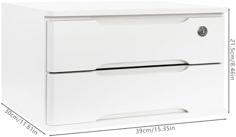Wood Desk Organizer with 2 Drawers, Lockable Desktop Countertop Storage Cabinet for Home Office Supplies File Tabletop Organizing Unit (White) - Image 3
