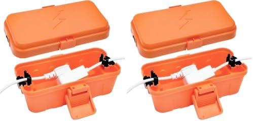 Hrensaw Small Weatherproof Electrical Connection Box(6 x 3.5 x 2.2inch),Outdoor Electrical Box,Waterproof Extension Cord Covers for Plug, Extension Cables, Holiday Lights,Orange (Pack of 2) by Hrensaw