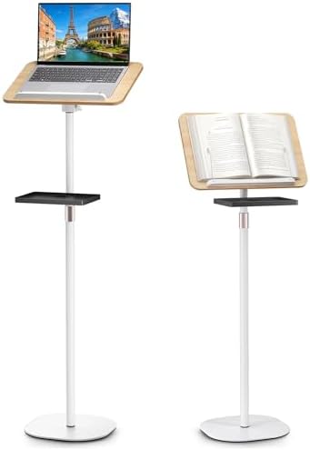 2 in 1 Adjustable Floor Book Stand & Music Stand with Removable Tray, 19.7" to 51.2" Foldable Reading Book Holder with Page Clips for Laptop, Cookbooks, Sheet Music, Wooden Podium Stand for Projector by Beolisav