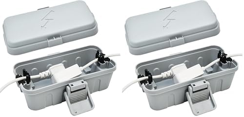 Hrensaw Small Weatherproof Electrical Connection Box(Inner 5.5 x 3 x 2.2inch),Outdoor Electrical Box,Waterproof Extension Cord Covers for Plug, Extension Cables, Holiday Lights,Grey (Pack of 2) by Hrensaw