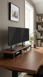 Walnut Monitor Stand for Desk (44 Inch) Large Monitor Stands for 2 Monitors, Desk Shelf for Top of Desk Walnut Monitor Shelf - Image 6