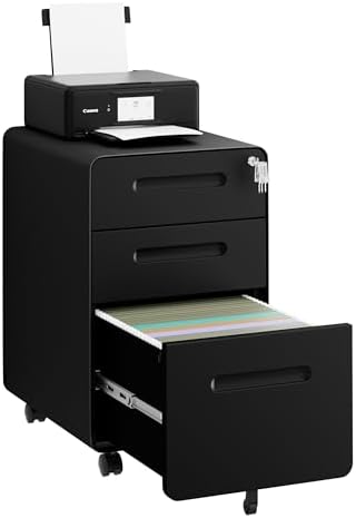 3 Drawer Mobile File Cabinet with Lock, 4 Keys and 25 Letter File Folders - Image 4