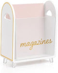 Khen Acrylic Magazine Rack Holder & Gold Trim - 12.40" x 10" x 4.49" - Crystal Lucite Clear - Shatterproof - Open Top - Space Saver - For Magazines, Publications, Office Desk, Reception, Waiting Room by Khen