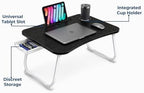 Multi-Feature Lap Desk with Cup Holder Tablet Slot and Storage Drawer - Portable Foldable Laptop Table for Bed Sofa and Floor - Metal Folding Legs 4 Colors - Image 2