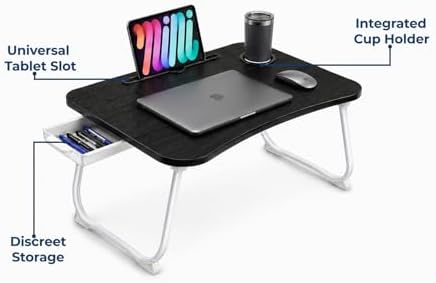 Multi-Feature Lap Desk with Cup Holder Tablet Slot and Storage Drawer - Portable Foldable Laptop Table for Bed Sofa and Floor - Metal Folding Legs 4 Colors - Image 2