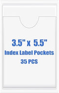 Origin-Joy 35 PCS Self Adhesive Index Card Pockets with Top Open, Clear Plastic Label Holder for Cards of Note, Library and Business, Adhesive Label Pockets & Card Holder (3.5 x 5.5 inch) by Origin-Joy