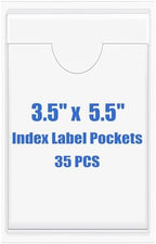 Origin-Joy 35 PCS Self Adhesive Index Card Pockets with Top Open, Clear Plastic Label Holder for Cards of Note, Library and Business, Adhesive Label Pockets & Card Holder (3.5 x 5.5 inch) by Origin-Joy