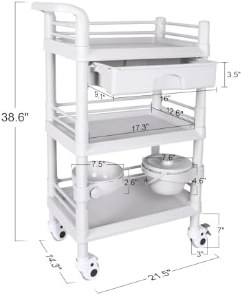 Mobile Medical Trolley Cart 3-Tier 220Lbs Utility Carts for Ultrasound - Image 2