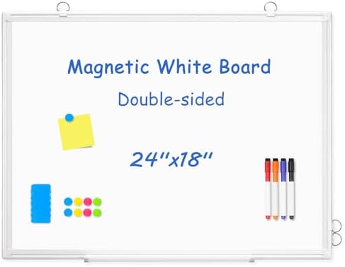 Double-Sided White Board Dry Erase Magnetic Whiteboard Wall 24x18, White by WALGLASS