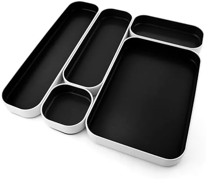 Three by Three Seattle Metal Drawer Organizer Tray Set, 5-Pc, 1" (Black) by ThreebyThreeSeattle