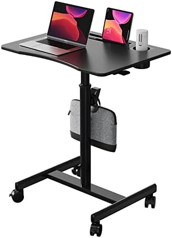 28" Mobile Standing Desk with Cup Holder & Widened Slots by JYLHJOYSEEKER