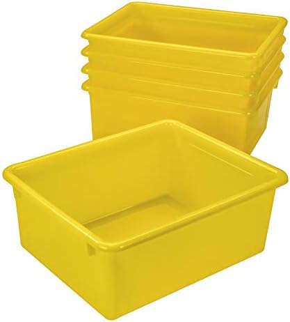 Storex Letter Size Deep Storage Tray – Organizer Bin with Non-Snap Lid for Classroom, Office and Home, Yellow, 5-Pack (62546A05C) - Image 4