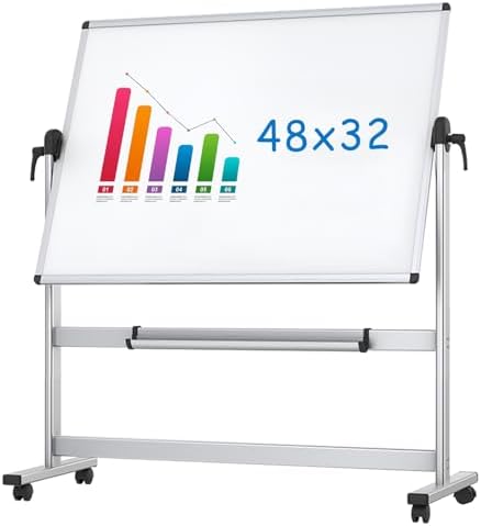 VIZ-PRO Double-Sided Magnetic Mobile Whiteboard, 48" x 32" by VIZ-PRO