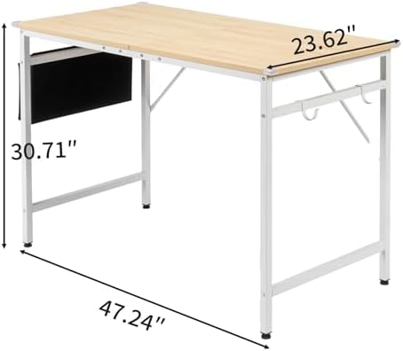 47 Inch Computer Desk for Home Office, Modern Writing Study Table Simple Modern Style for Bedroom Small Space, Large Work Desks with Side Bag and 2 Hooks for Home Work Study Writing - Image 3