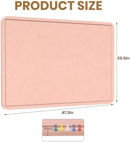 Large Cork Bulletin Board 48" x 36", Felt Pin Board, Pink - Image 3