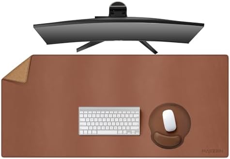 MAIDERN 43.3”x 19.6” Leather Desk Mat, Large Desk Pad, Cork & Leather Large Mouse pad for Desk, Waterproof Computer Desk Mat for Gaming Home Office (Brown) by Maidern