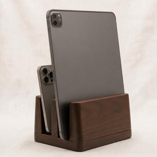 Personalized Wooden Vertical Laptop Stand, Custom Name Engraved Dual-Slot Holder for MacBook, Tablet & Phone, Space-Saving Desk Organizer by Pizidpuzzle