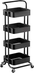 Pipishell Metal 4 Tier Rolling Cart with Handle & 2 Lockable Wheels, Black by Pipishell