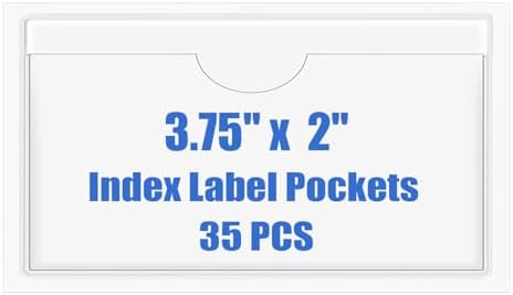 Origin-Joy 35 PCS Self Adhesive Index Card Pockets with Top Open, Clear Plastic Label Holder for Cards of Note, Library and Business, Adhesive Label Pockets & Card Holder (3.75 x 2 inch) by Origin-Joy