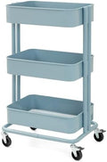 3 Tier Rolling Cart Metal Heavy Duty Utility Cart with Silent Caster Lockable Wheels Multi-Functional Organization Carts Storage Trolley with Mesh Shelves for Office Kitchen Living Room Blue by CARTTECH