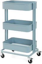 3 Tier Rolling Cart Metal Heavy Duty Utility Cart with Silent Caster Lockable Wheels Multi-Functional Organization Carts Storage Trolley with Mesh Shelves for Office Kitchen Living Room Blue by CARTTECH