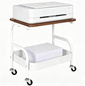 Under Desk Printer Stand with Storage 2 Tier Rolling Printer Cart with Wheels, Mobile Short Under Shelf Storage Small Rolling Table Cart for Home Office, White by Hijelyn