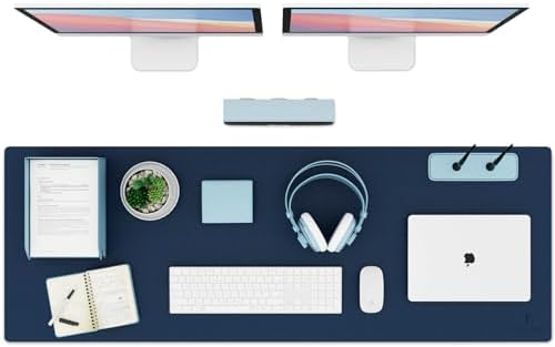 K KNODEL Extra Large Desk Mat, Leather Mouse Pad (47.2"x17", Dark Blue) by GoogleFiber