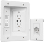 TV Cord Hider for Wall Mounted TV, in-Wall Cable Management Kit, Outlet Box– Dual Outlet Cord Hider with TypeC/USB Power Port & Low Voltage Support, Includes Drywall Saw, Template & Extension Cable by PRLF