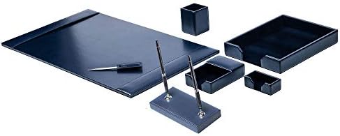 Dacasso Bonded Set Luxury Leather Desk Pad & Desk Organization Essentials, 7 Piece, Navy Blue - Image 3