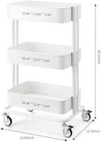 3 Tier Rolling Cart Metal Heavy Duty Utility Cart with Silent Caster Lockable Wheels Multi-Functional Organization Carts Storage Trolley with Mesh Shelves for Office Kitchen Living Room white - Image 2