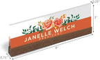 Artblox Office Personalized Name Plate for Desk with Business Card Holder On Clear Acrylic Glass Orange Roses Design Custom Desk Name Plate with Your Name and Credentials Customized Gift - Image 3