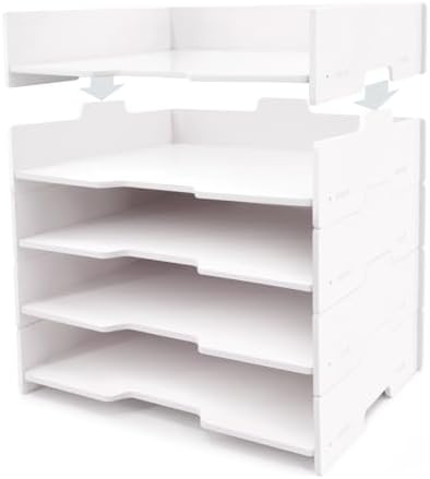 SONGWAY 5-Tier Stackable Paper Tray - File Organizer for Desk, Paper Sorter, Desktop Letter Trays, Workspace Desk Organizer Trays for Home Office School by SONGWAY