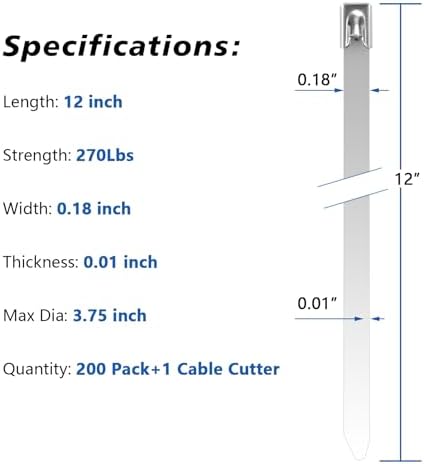 Metal Zip Tie Gun Kit with 200 Pcs 12" Stainless Steel Cable Ties - Image 4