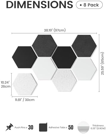 Fluxynara 8-Pack Hexagon Felt Bulletin Board Tiles, Concrete Echo - Image 2