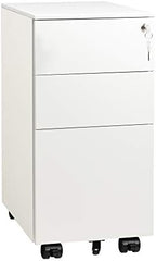 DEVAISE Slim File Cabinet with Lock, 3 Drawer Mobile Filing Cabinet for Legal/Letter/A4 Size, Fully Assembled Except Wheels, White by DEVAISE