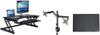 Rocelco 37.5" Deluxe Height Adjustable Standing Desk Converter with Dual Monitor Mount and Anti Fatigue Mat BUNDLE - Sit Stand Up Computer Workstation Riser - Keyboard Tray - Black (R DADRB-DM2-MAF) by Rocelco