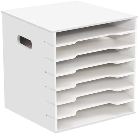 7 Tiers 12" x 12" Scrapbook Paper Storage, Cardstock File Organizer with Adjustable Shelves, Construction Paper Organizer, Desktop File for Home Office School Classroom, White by Unknown