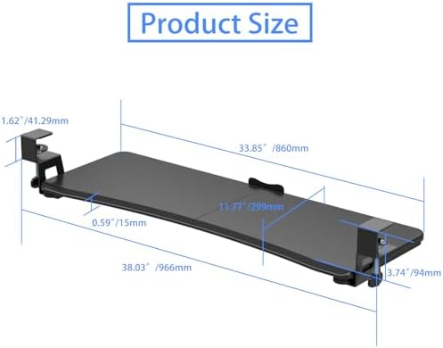 suptek Large Keyboard Tray Under Desk Pull Out with C Clamp Mount, Computer Keyboard & Mouse Tray, 34 (38 Including Clamps) x 11.8 inch Slide-Out Platform Computer Drawer for Typing, Black, DSF1LB - Image 6