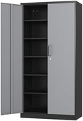 Fesbos Metal Cabinet Steel Storage Cabinet - 71” Tall File Cabinets with Lockable Doors and 5 Adjustable Shelves Black&Gray Steel Storage Cabinets for Home, School, Office, Garage by Fesbos