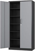 Fesbos Metal Cabinet Steel Storage Cabinet - 71” Tall File Cabinets with Lockable Doors and 5 Adjustable Shelves Black&Gray Steel Storage Cabinets for Home, School, Office, Garage by Fesbos