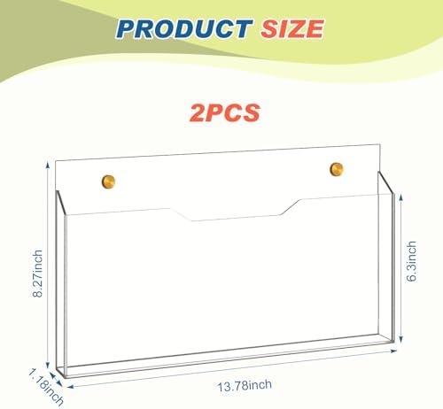Feifeiya 2 Pcs Clear Acrylic File Holder Wall Mount, 14"x8.3"x1.2" - Image 3